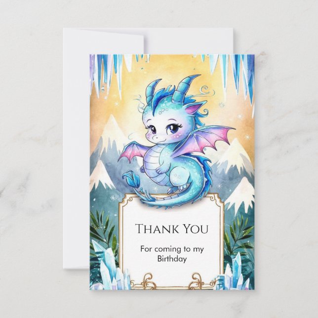 Tarjeta De Agradecimiento Cumpleaños del Dragón Feliz Mágico (Anverso)