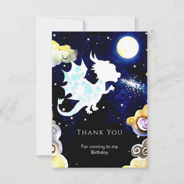 Tarjeta De Agradecimiento Cumpleaños del dragón simple radiante (Anverso)