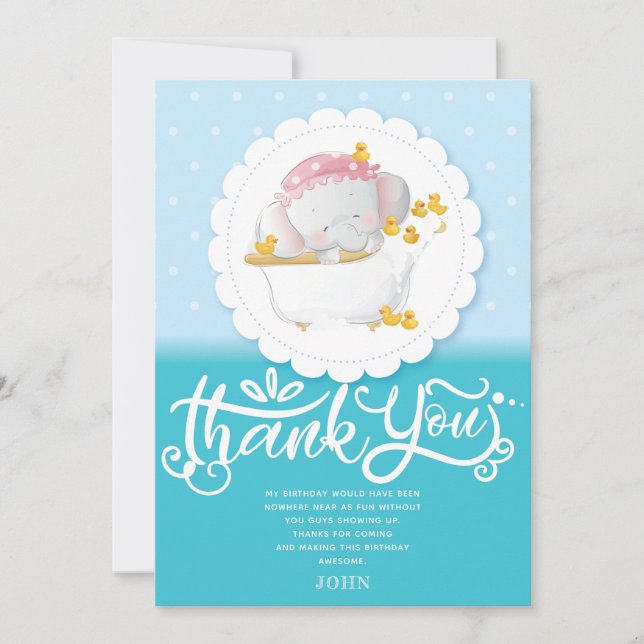 Tarjeta De Agradecimiento Cumpleaños del Elefante Cute (Anverso)