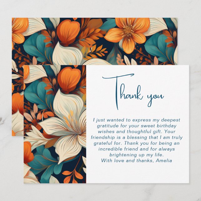 Tarjeta De Agradecimiento Cumpleaños del elegante patrón de floración (Anverso / Reverso)