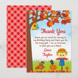 Tarjeta De Agradecimiento Cumpleaños del Espantapájaros Niño Otoño