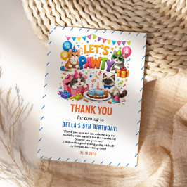 Tarjeta De Agradecimiento Cumpleaños del Gato Let’s Pawty 5 | Cumpleaños de 