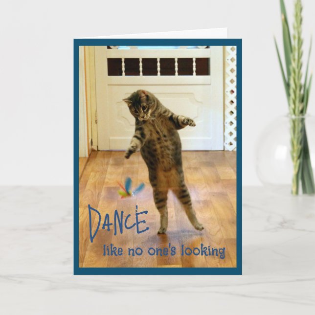 Tarjeta De Agradecimiento Cumpleaños del gato Tabby Dancing (Anverso)