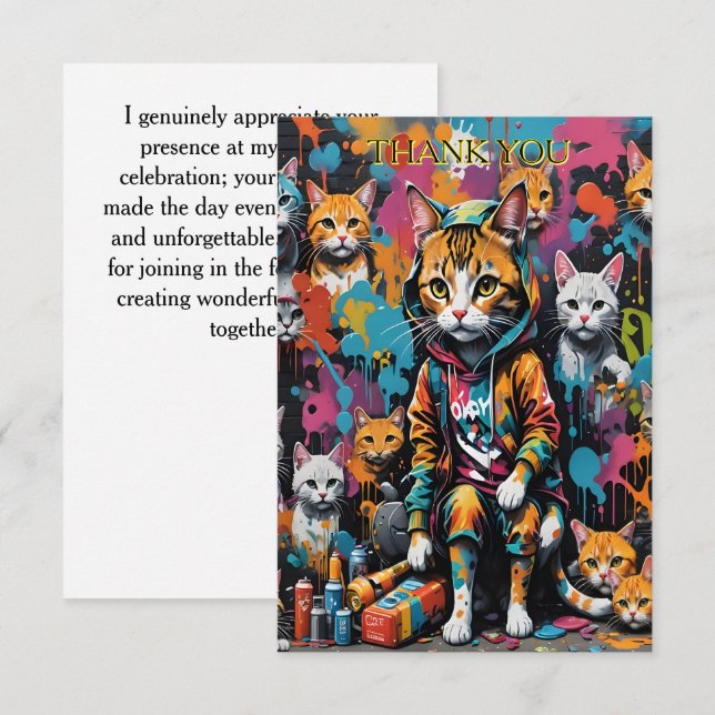 Tarjeta De Agradecimiento Cumpleaños del Graffiti Legend Street Cat (Anverso / Reverso)