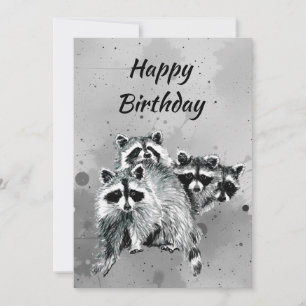 Tarjeta De Agradecimiento Cumpleaños del Grupo Arte de Mapache Divertido Ani
