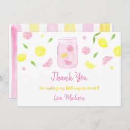 Tarjeta De Agradecimiento Cumpleaños del limón rosa Lemonade