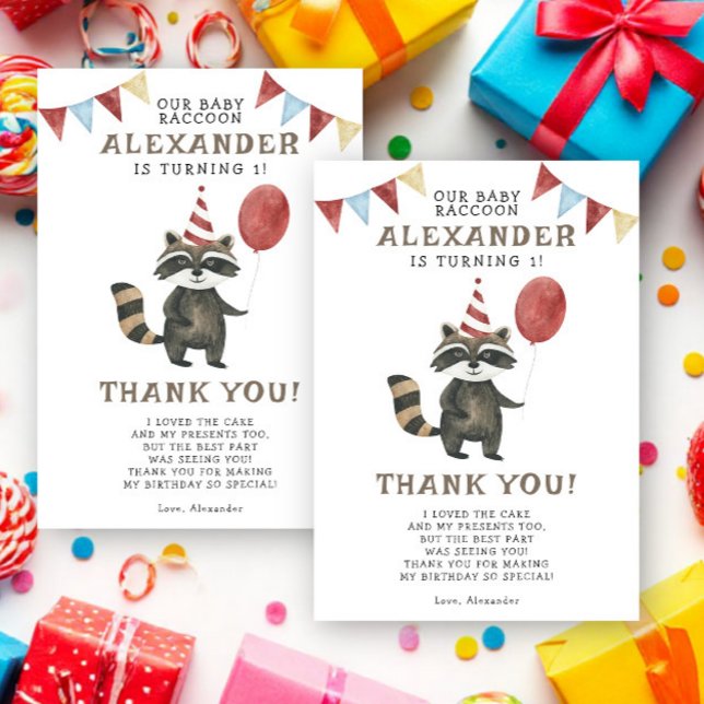 Tarjeta De Agradecimiento Cumpleaños del mapache acuarela 1  (Subido por el creador)