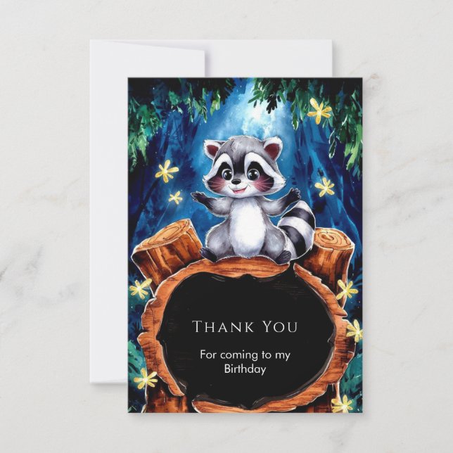 Tarjeta De Agradecimiento Cumpleaños del Mapache Little Boho (Anverso)