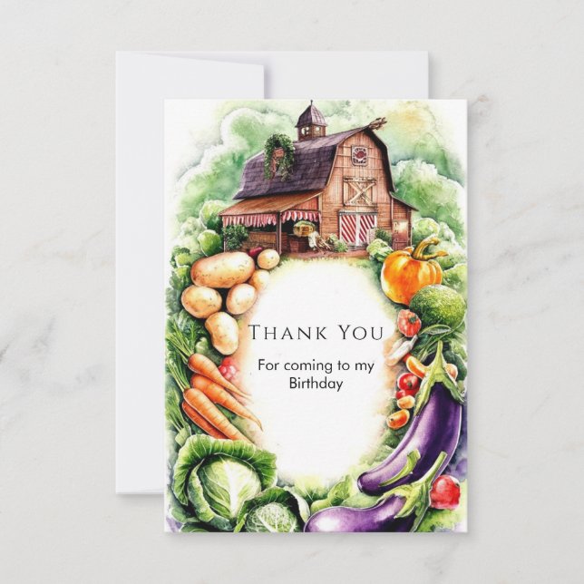 Tarjeta De Agradecimiento Cumpleaños del mercado de granjeros de verduras ca (Anverso)