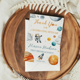 Tarjeta De Agradecimiento Cumpleaños del niño con la celebración planetaria