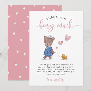 Tarjeta De Agradecimiento Cumpleaños del osito de peluche rosa