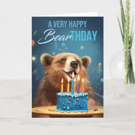 Tarjeta De Agradecimiento Cumpleaños del oso con pasteles y velas tocando en