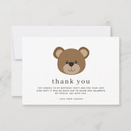 Tarjeta De Agradecimiento Cumpleaños del Oso Marrón Minimalista de la moda