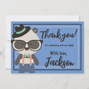 Tarjeta De Agradecimiento Cumpleaños del oso panda hipster niño