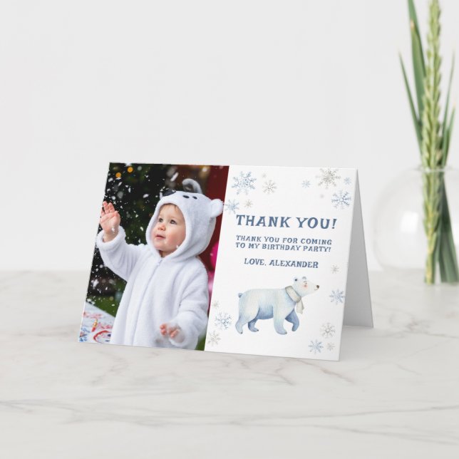 Tarjeta De Agradecimiento Cumpleaños del oso polar de invierno Onederland Gr (Anverso)