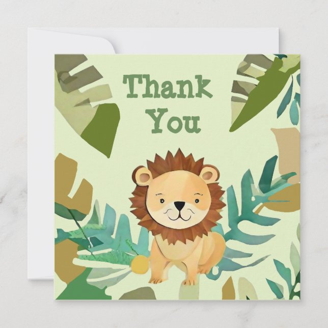 Tarjeta De Agradecimiento Cumpleaños del pequeño príncipe león de la jungla (Anverso)