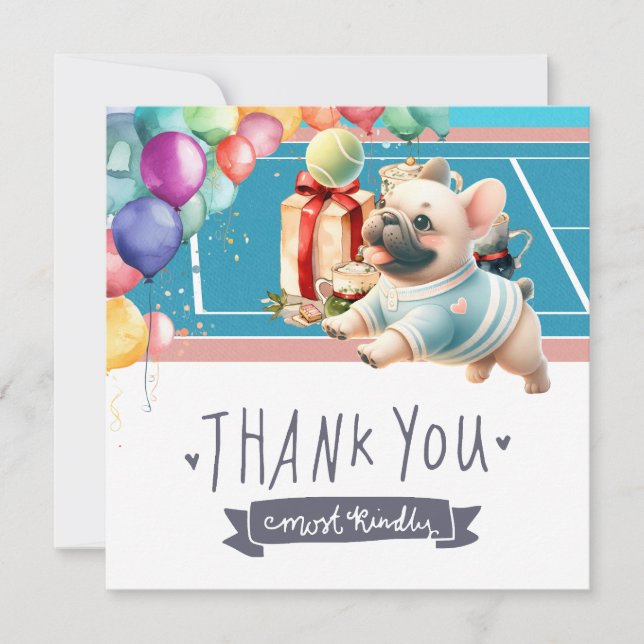 Tarjeta De Agradecimiento Cumpleaños del perro de tenis (Anverso)