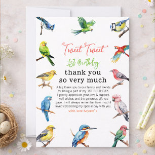 Tarjeta De Agradecimiento Cumpleaños del primer pajarito adorable   Fiesta d