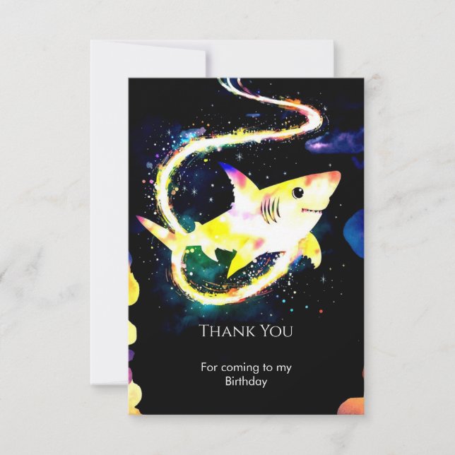 Tarjeta De Agradecimiento Cumpleaños del Tiburón Azul Whimsical Editable (Anverso)