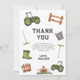Tarjeta De Agradecimiento Cumpleaños del Tractor Verde Acuarela 