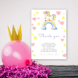 Tarjeta De Agradecimiento Cumpleaños del Unicornio del Arcoíris gracias