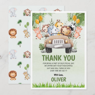 Tarjeta De Agradecimiento Cumpleaños del Zoológico Animal 4 Gracias Cartas P