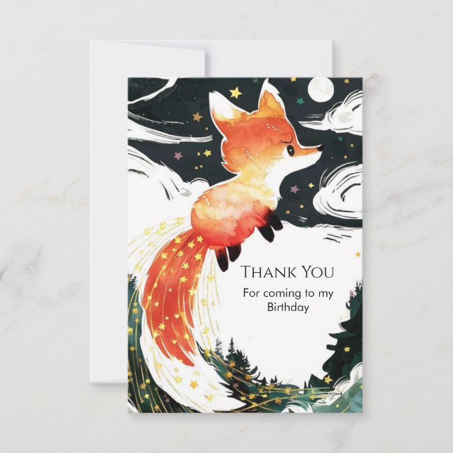 Tarjeta De Agradecimiento Cumpleaños del zorro infantil boho (Anverso)