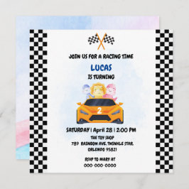 Tarjeta De Agradecimiento Cumpleaños Dinosaurio coche de carreras niño rojo 