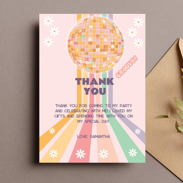 Tarjeta De Agradecimiento Cumpleaños Disco Retro Groovy Daisy (Thank You Card)