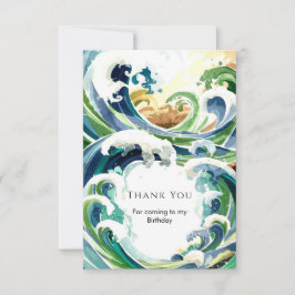 Tarjeta De Agradecimiento Cumpleaños Divertidas Olas Azules Simples del Océa