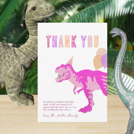 Tarjeta De Agradecimiento Cumpleaños divertido de dinosaurio T-Rex rosa lind
