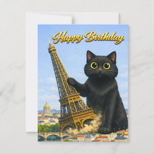 Tarjeta De Agradecimiento Cumpleaños divertido gato negro derriba la Torre E