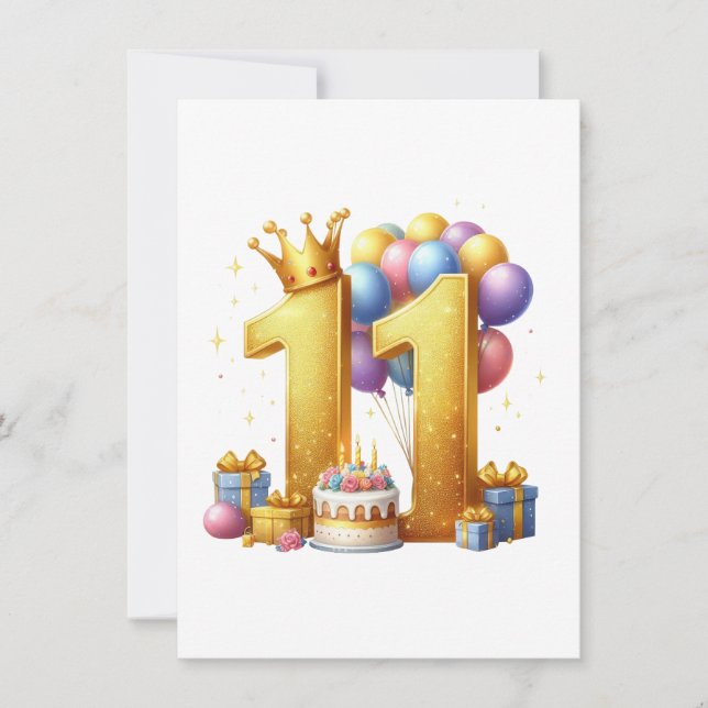 Tarjeta De Agradecimiento Cumpleaños dorado número 11 (Anverso)