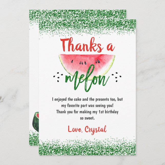 Tarjeta De Agradecimiento Cumpleaños Dulce Sandía Gracias a un Melón (Anverso / Reverso)