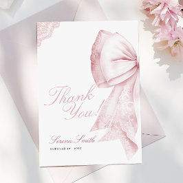 Tarjeta De Agradecimiento Cumpleaños Dulces 16 con Lazo Rosa Sonrojado