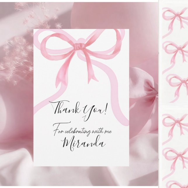 Tarjeta De Agradecimiento Cumpleaños Dulces Dieciséis con Lazo Rosa (Subido por el creador)