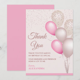 Tarjeta De Agradecimiento Cumpleaños Elegante con Globos Rosa y Beige