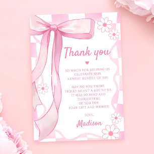 Tarjeta De Agradecimiento Cumpleaños elegante con lazo rosa