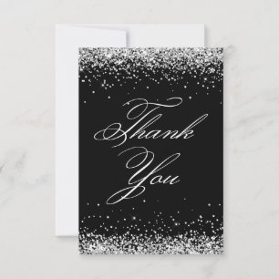 Tarjeta De Agradecimiento Cumpleaños elegante de 40 con brillo plateado