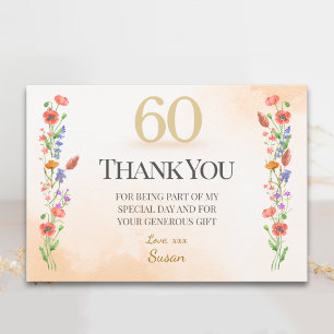 Tarjeta De Agradecimiento Cumpleaños elegante de 60 años - Diseño floral de 