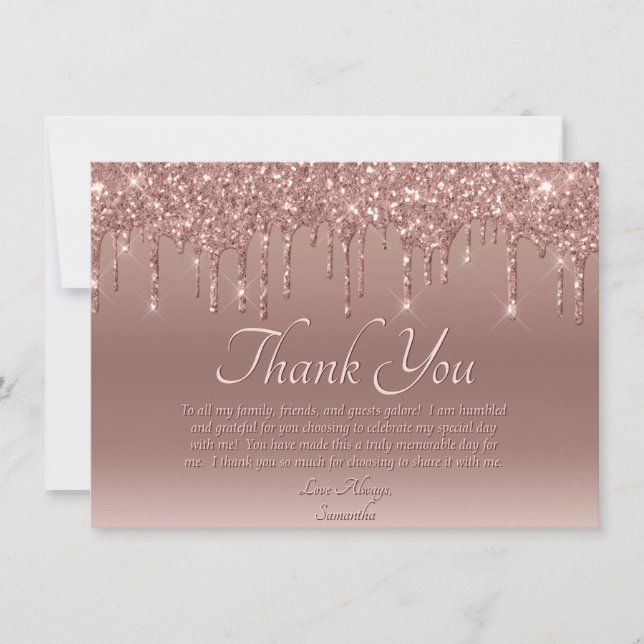 Tarjeta De Agradecimiento Cumpleaños Elegante Gracias por Rosa Polvo Brillan (Anverso)