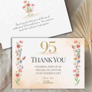 Tarjeta De Agradecimiento Cumpleaños elegante número 95 - 95 años de flores