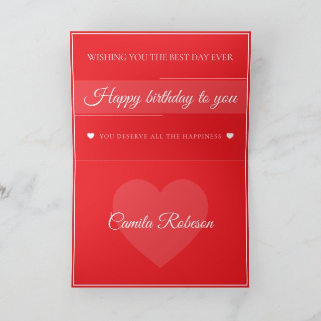 Tarjeta De Agradecimiento  Cumpleaños elegante rojo y blanco  (Interior)