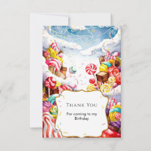 Tarjeta De Agradecimiento Cumpleaños Encantado con Purpurina Candyland