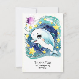 Tarjeta De Agradecimiento Cumpleaños Encantado de Delfín Subacuático Simple