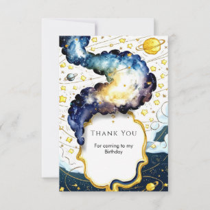 Tarjeta De Agradecimiento Cumpleaños Espacial Editable Galáctico