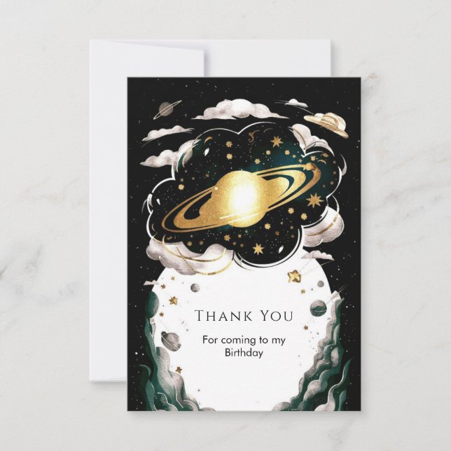 Tarjeta De Agradecimiento Cumpleaños Espacial Personalizado Celestial (Anverso)