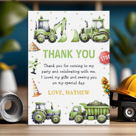 Tarjeta De Agradecimiento Cumpleaños Excavadora Camión de Construcción