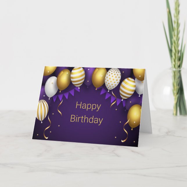 Tarjeta De Agradecimiento Cumpleaños feliz - Morado/Oro Personalizado (Anverso)