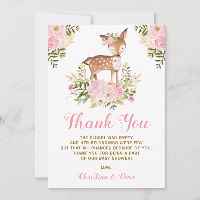 Tarjeta De Agradecimiento Cumpleaños femenino de Baby Shower de los ciervos (Anverso)